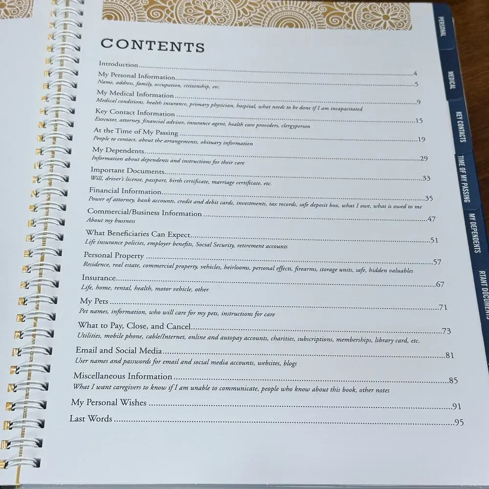 Peace of Mind Planner Important Information about My Belongings Blue